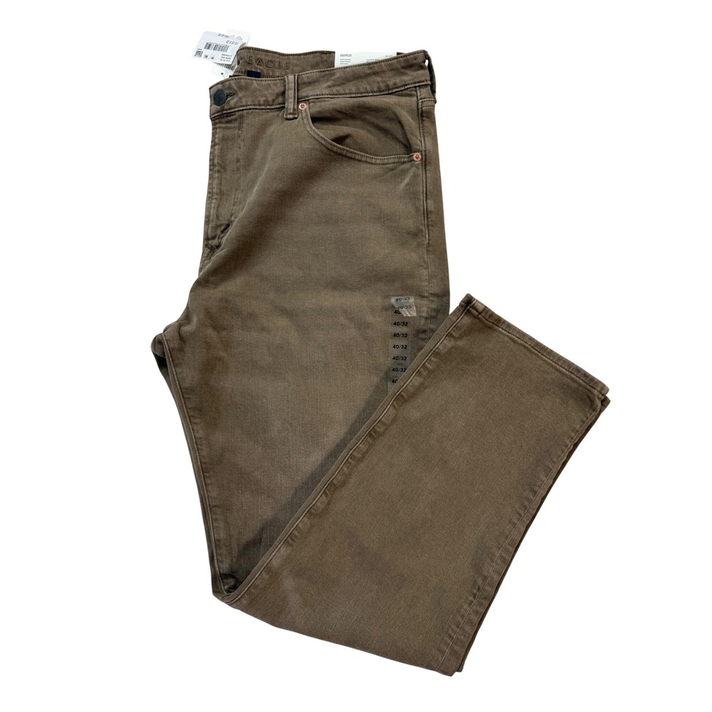 American Eagle Slim Straight Pants Mens 40x32 Dark Brown New Easyflex 6939